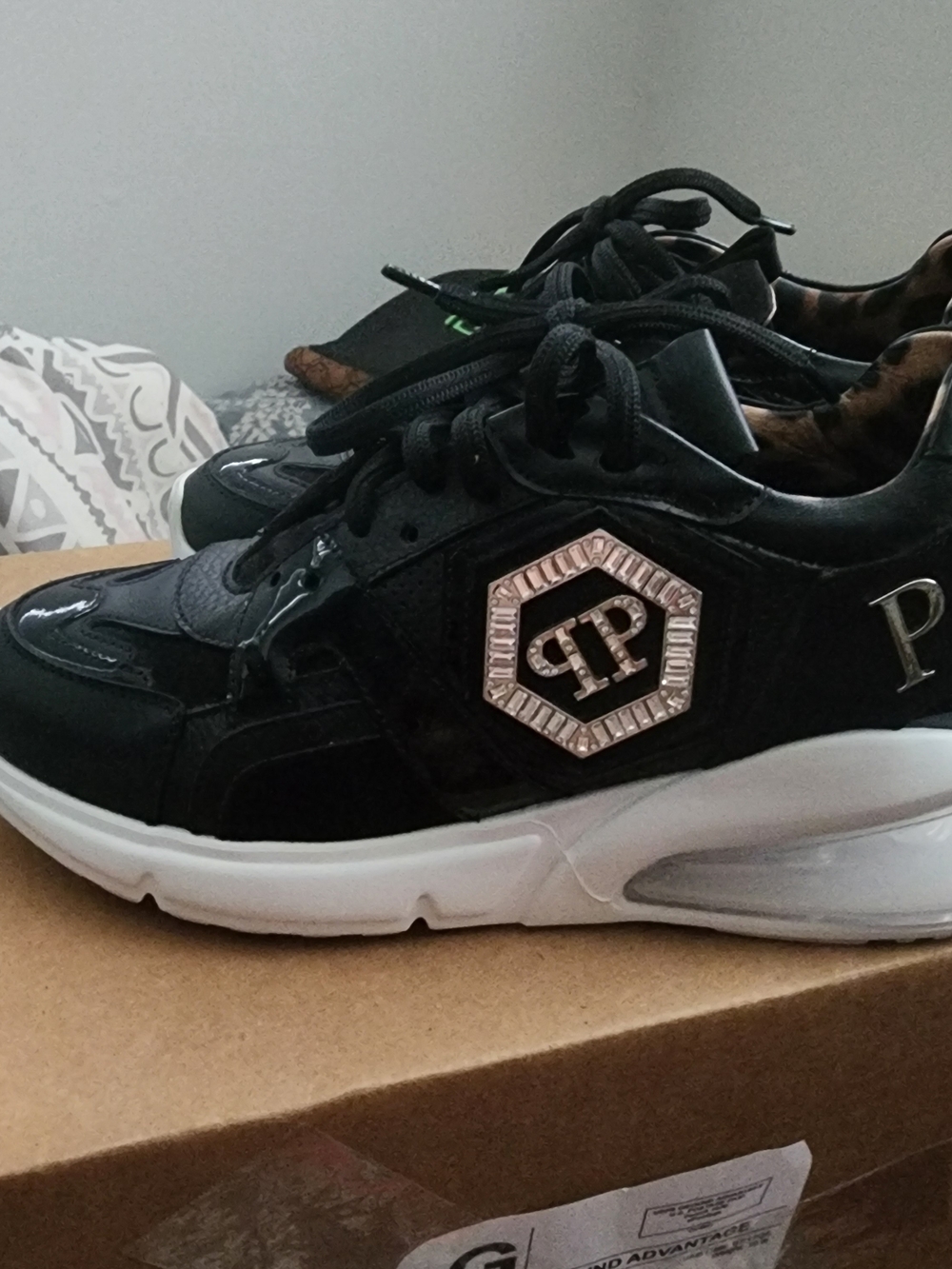 Philipp Plein Black Leather Logo Medallion Sneakers